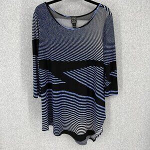 Clara Sun Woo Tunic Top Size S Blue Black Stripe Stretch Asymmetrical Hem Artsy